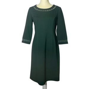 Talbots Petites Dark Green Crochet Neck Sheath Dress Mini Length Women's Size 8P
